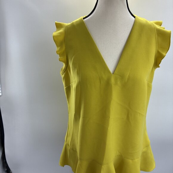 Banana Republic Womens Size S Top Yellow Ruffle Sleeve V Neck Peplum Blouse - Picture 2 of 6